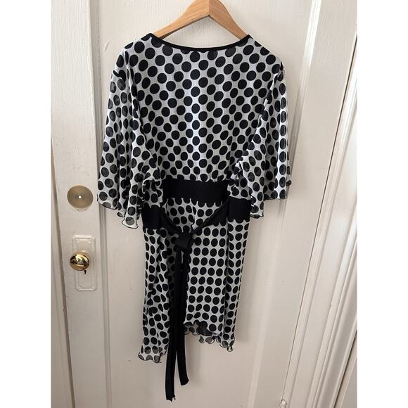 NWT New York City Design Company Polka Dot V Neck Tunic Blouse with Tie Back 22 - Picture 4 of 4